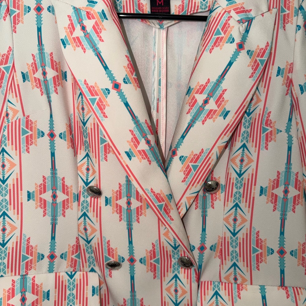 Rock & Roll Denim Women's Patterned Blazer - Coral and Blue - Picture 5 of 6